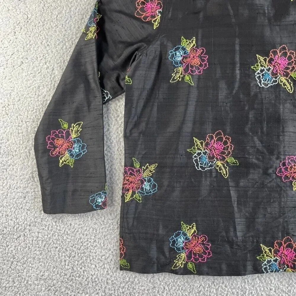 Vintage Laura Ashley Jacket Womens Large Blazer Silk Floral Embroidered Boho‎
